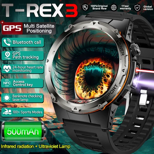 2026 Popular al aire libre GPS deportes reloj inteligente hombres pantalla AMOLED brújula impermeable 500mAh NFC HD llamada reloj inteligente para T-REX 3 hombres