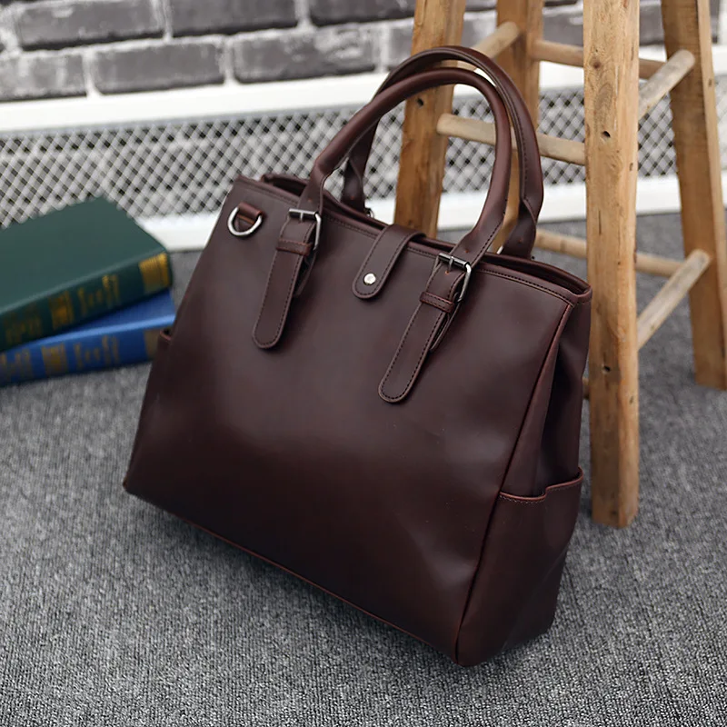 ﻿ New Design Fashion Business Handbag For Men Large Capacity Leather Male Tote Bag Travel Top Handle Bags Messenger Pack Bolsa