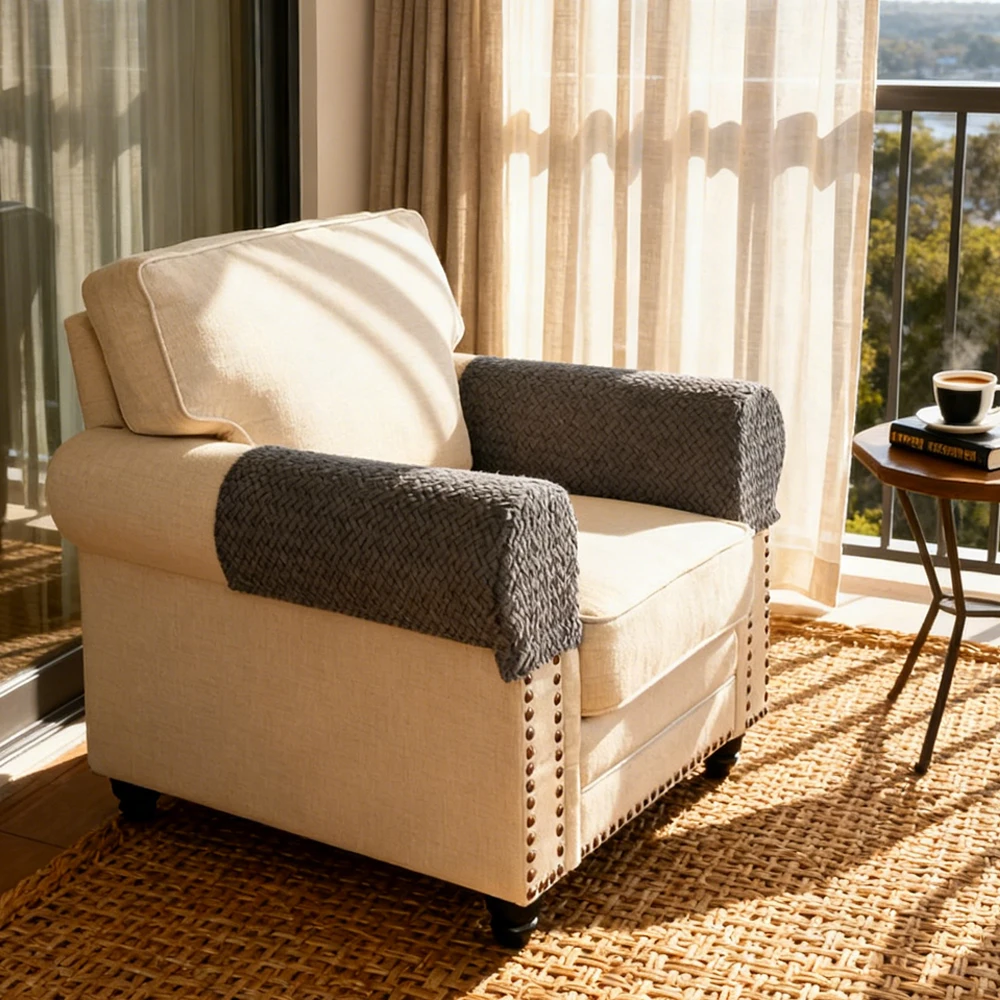 

2PCS Jacquard Stretch Armrest Sofa Cover Dustproof Non Slip Sofa Arm Protector Cover Washable Removable Armrest Chair Slipcovers