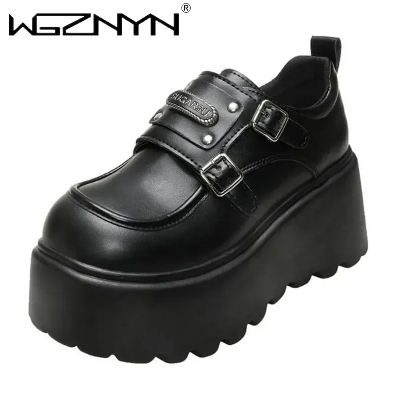 

2025 Autumn New Punk Retro Mary Jane Women's Shoes Japanese Thick-soled Heightened College Style Leather Shoes Women Heels 8cm