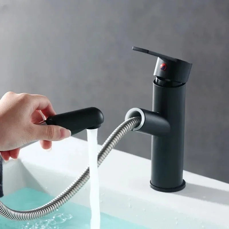 Black faucet pull-out style for bathroom sink，Stainless steel hot and cold water faucet