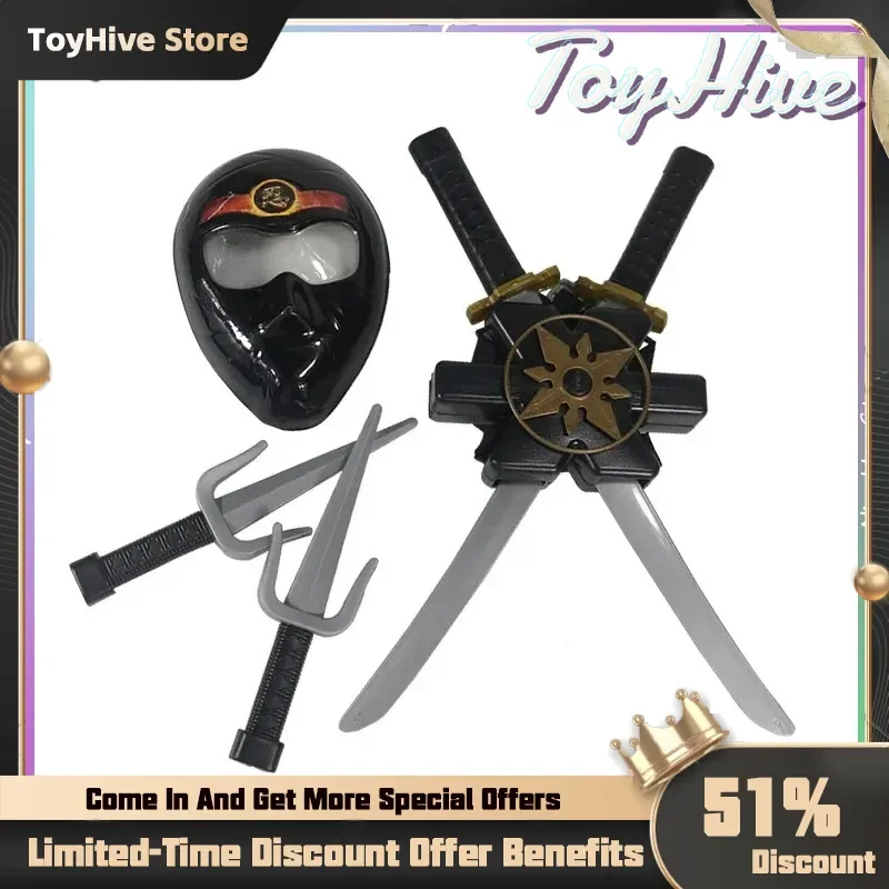 Espada de juguete serie Ninja, cuchillo japonés para Halloween, tres piezas de plástico, samurái, juego al aire libre, juguetes, juego de rol, accesorios para niño