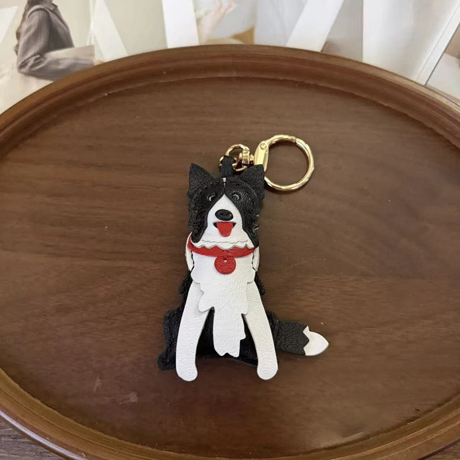 Cowhide Handmade Border Collie Bags Charm Pendant Keychain Hanging Ornament Handbag Exquisite Decor Keyring Bag Accessories New