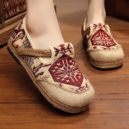 Embroidered Women Casual Linen Cotton Shoes Ladies Walking Flats Woman Driving Loafers  Size 35-42