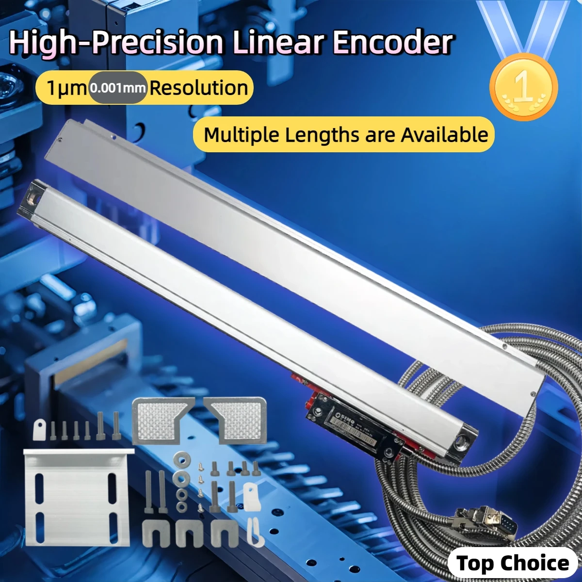 0.001mm【1μm】 Optical Grating Ruler Sensor 1um Linear Scale For Turning Lathe Milling DRO Display KA300 TTL 70mm~420mm
