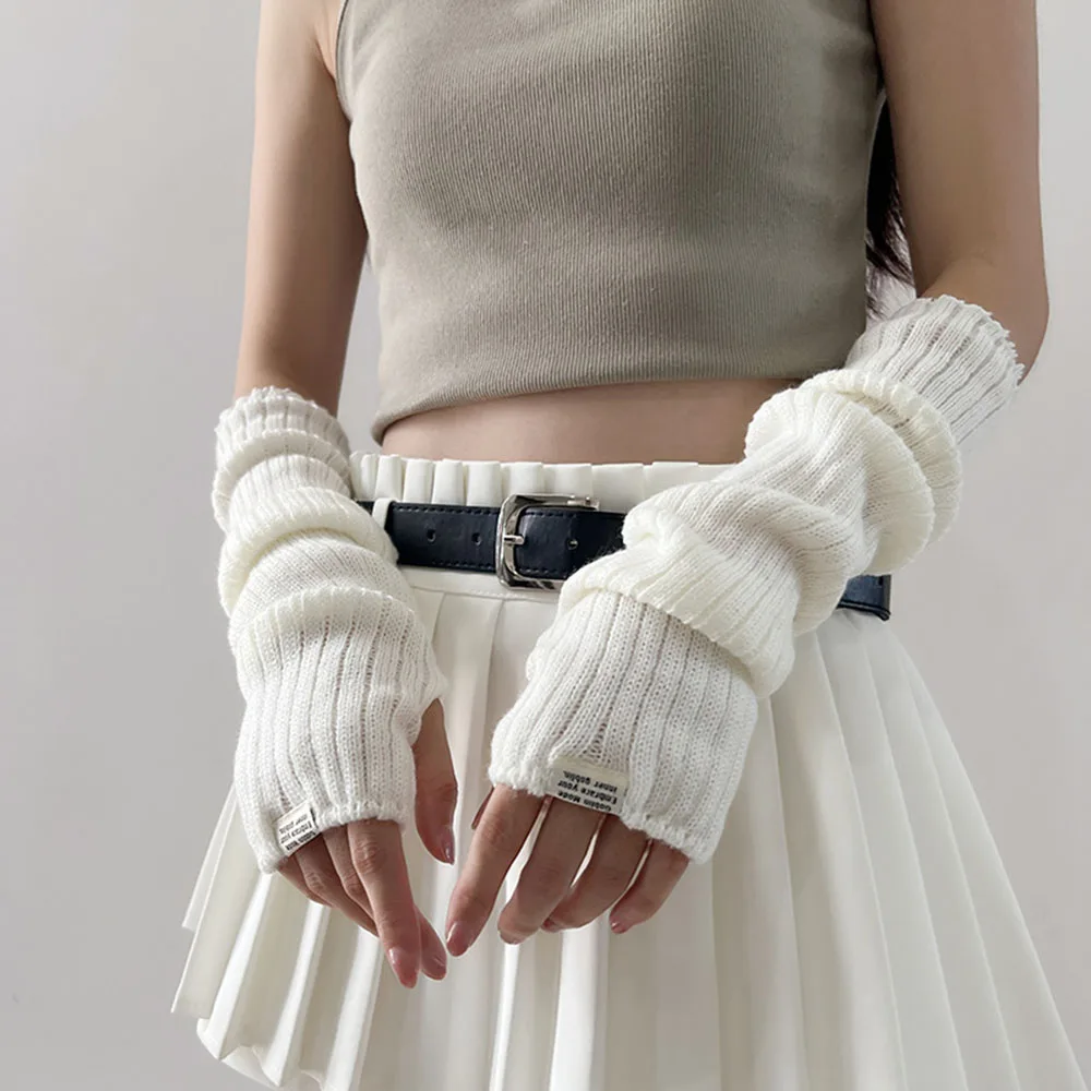 Korean Y2K Fashion New Knitted Arm Warmers Girls Gothic Harajuku Long Sleeve Fingerless Gloves 2024 Autumn Sweet Solid JK Mitten