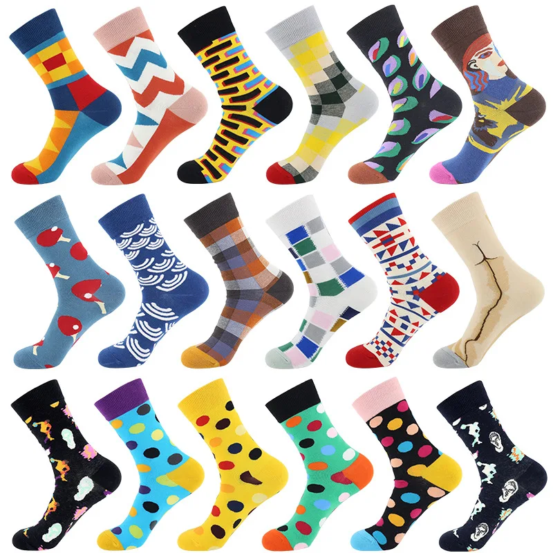 1 par Corea INS tendencia algodón peinado moda elegante mujeres calcetines felices niñas divertido fantasía Casual novedad regalos de fiesta Sox otoño