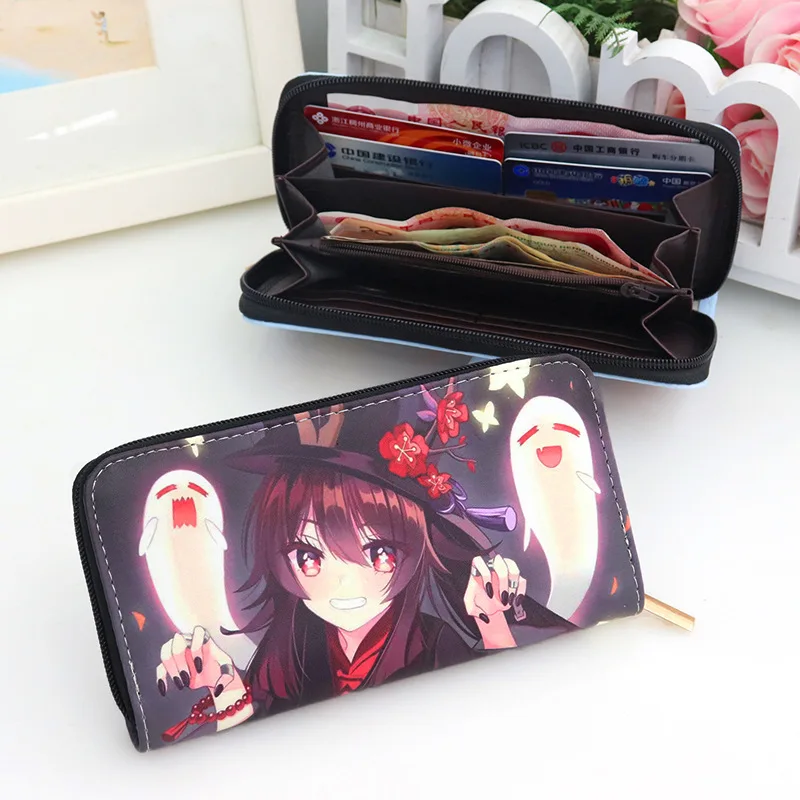 Anime Game Genshin Impact Xiao Hutao portafogli multistrato in pelle PU portafoglio Cosplay portamonete portamonete con cerniera regalo