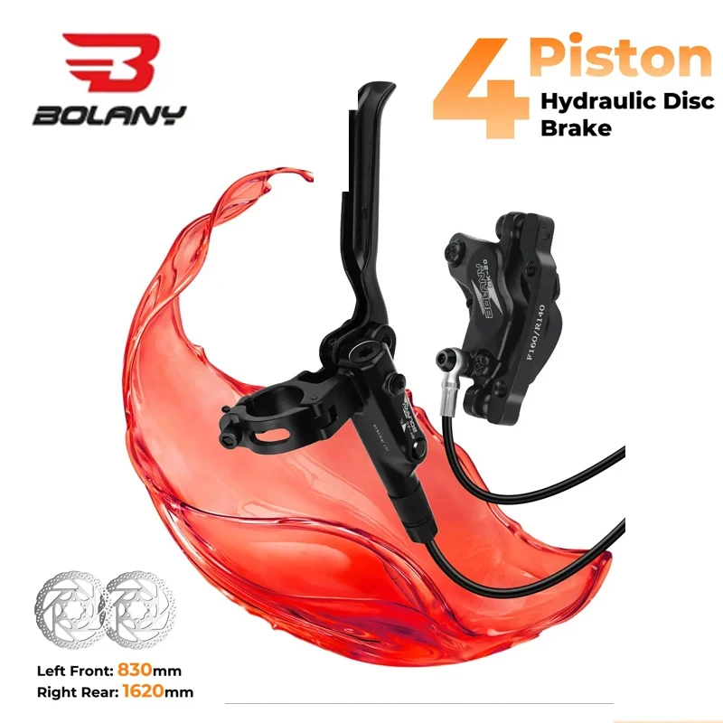 

BOLANY 4 Piston Hydraulic Disc Brake MTB Disc Brake Set Front Rear Brake with 160mm Disc Caliper Bike Oil Pressure 830mm/1620mm