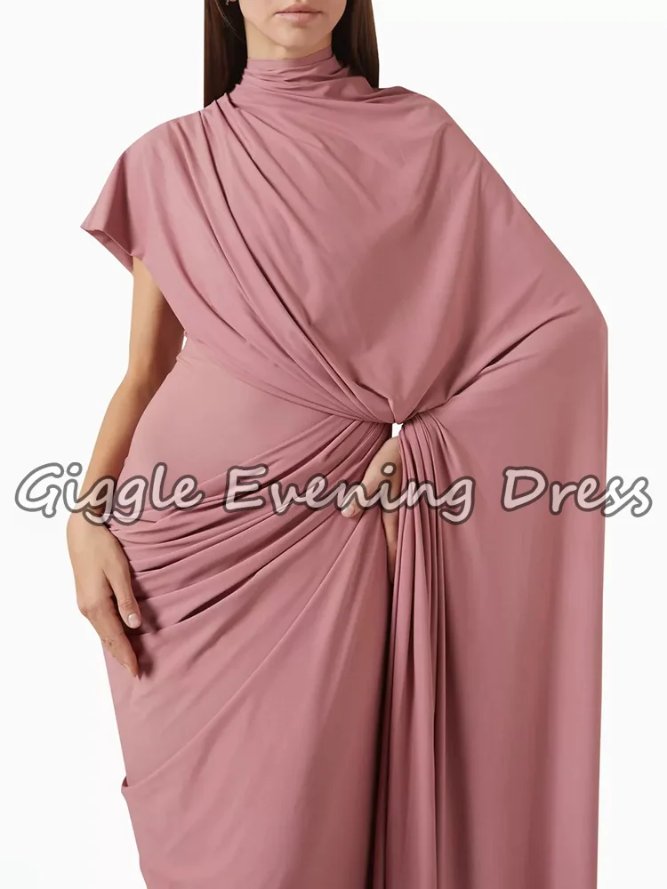 Rosa High Neck Arabisch Abendkleid für Frauen Cap Sleeve Falten Stretchy Meerjungfrau Hochzeit Party Kleid Vestido De Noche Angepasst