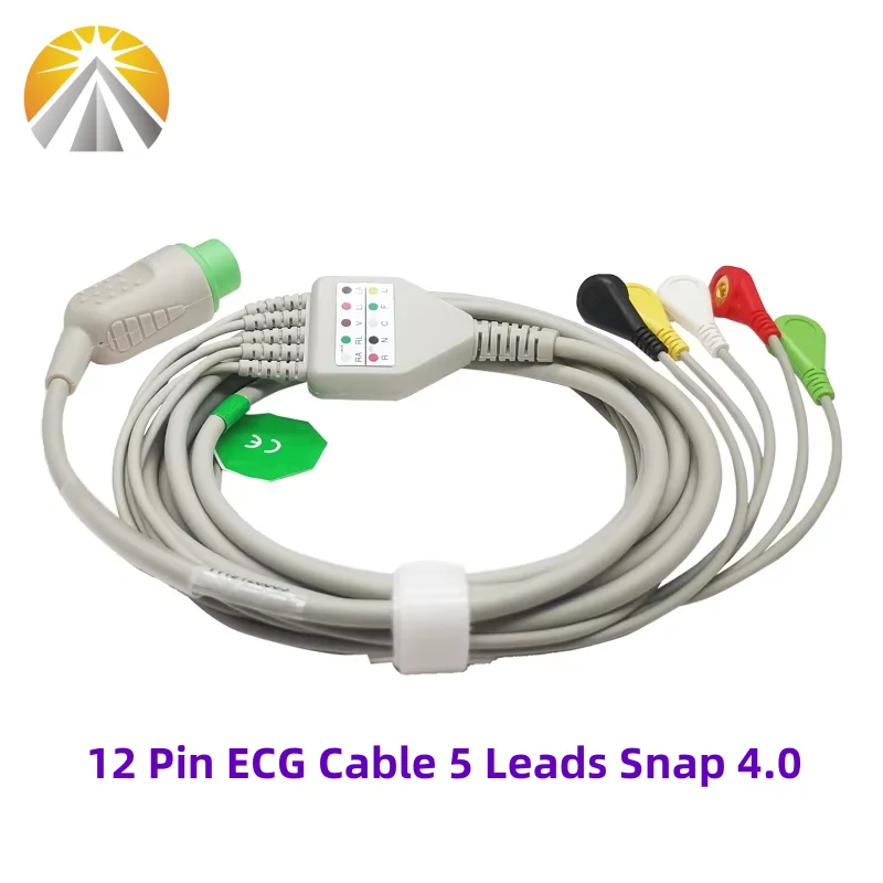 

Кабель ЭКГ, 12-контактный цельный провод, 5 проводов Snap 4.0 IEC для Kontron 7000 7135 KAAT Kolormon Micromon Minimon Supermon Monitor