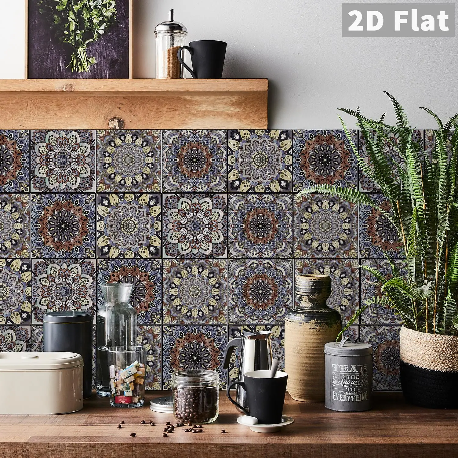 

Retro patterned ceramic tile self-adhesive sticker suitable for kitchen, bathroom, bedroom, room wall decoration
