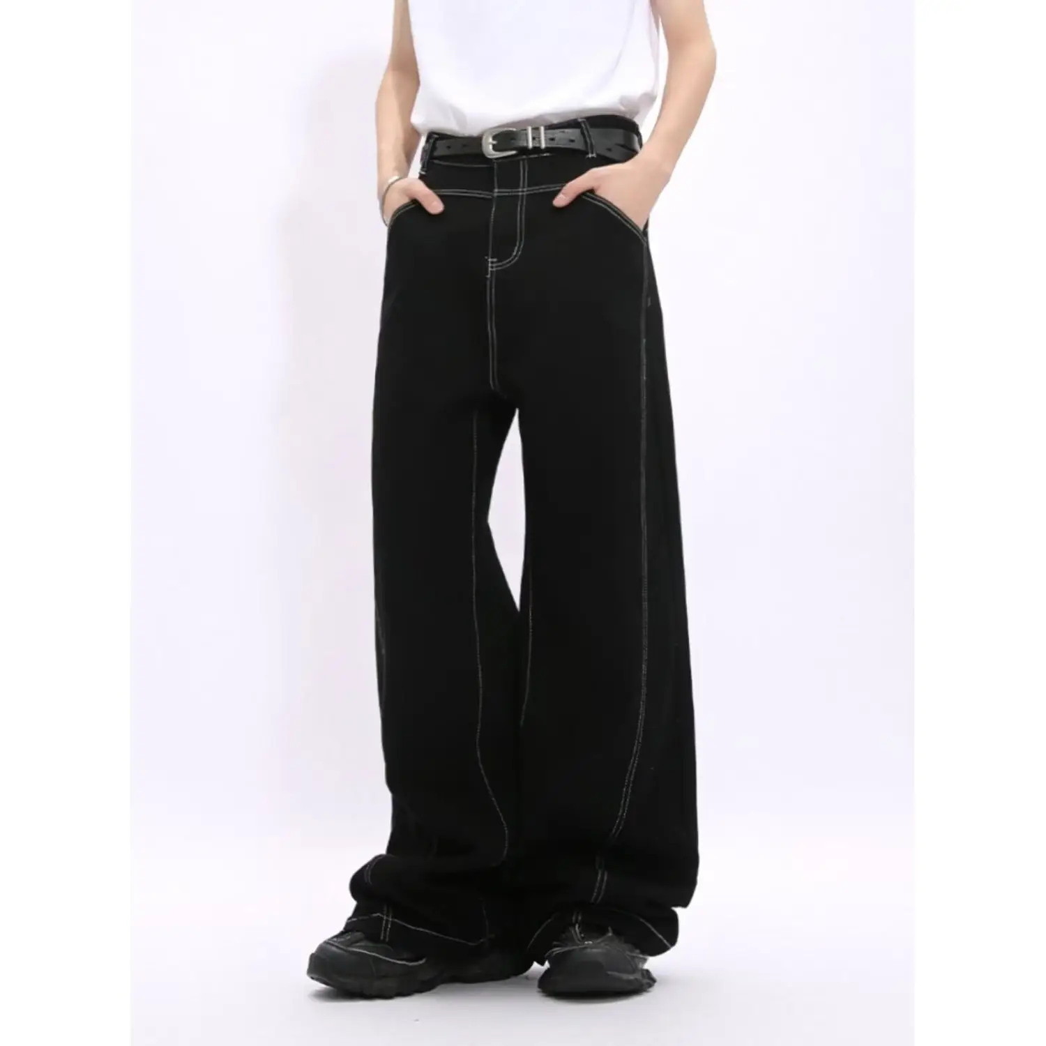 Men's Bright Line Decoration Jeans Summer Street Boy Casual Sweatpants 90s Y2k Cowboy Pants Male High Waist Denim Trousers