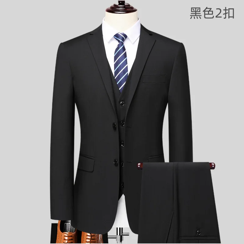 

New Men's Suit Professional Blazer & Pants Set for Office Work Black Navy Gray Two-Button Formal