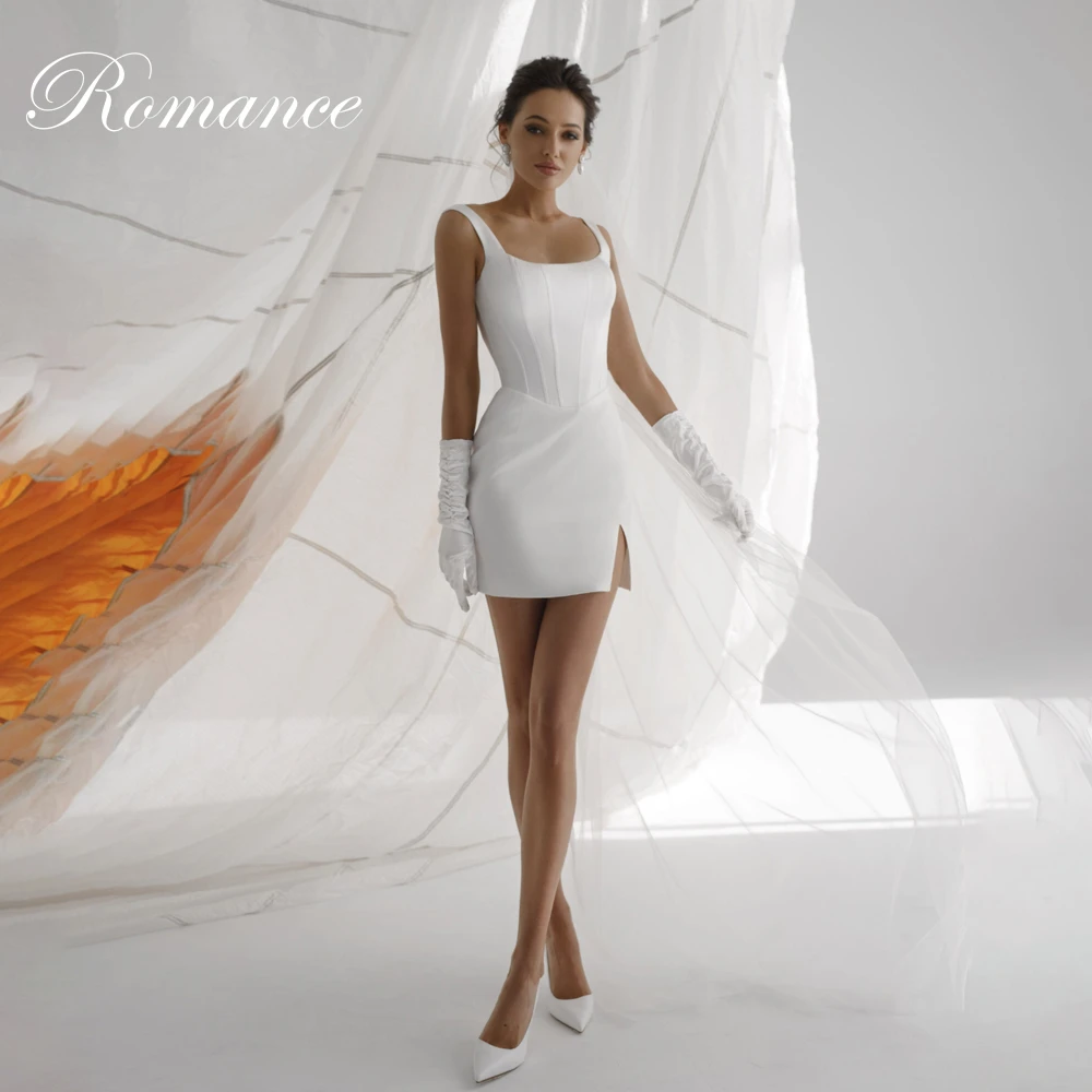 بسيط السباغيتي الأشرطة قصيرة غمد فستان الزفاف ساحة طوق مفتوح الظهر بلا أكمام فستان زفاف Vestidos De Novia مخصص #1