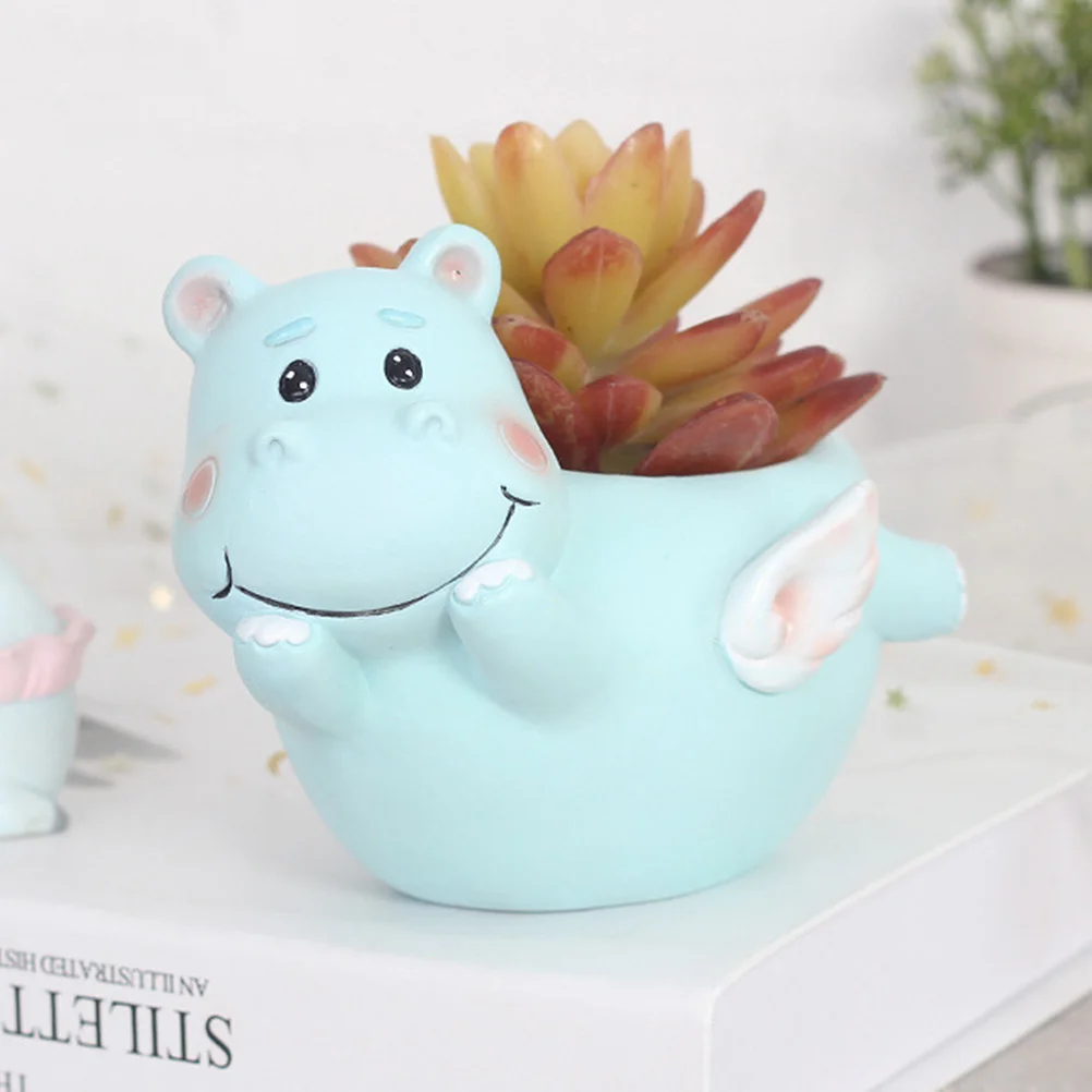

2Pcs Resin Planters Cartoon Hippo Succulent Flower Pot Creative Bonsai Plant Pot Storage Container Home Resin Planter