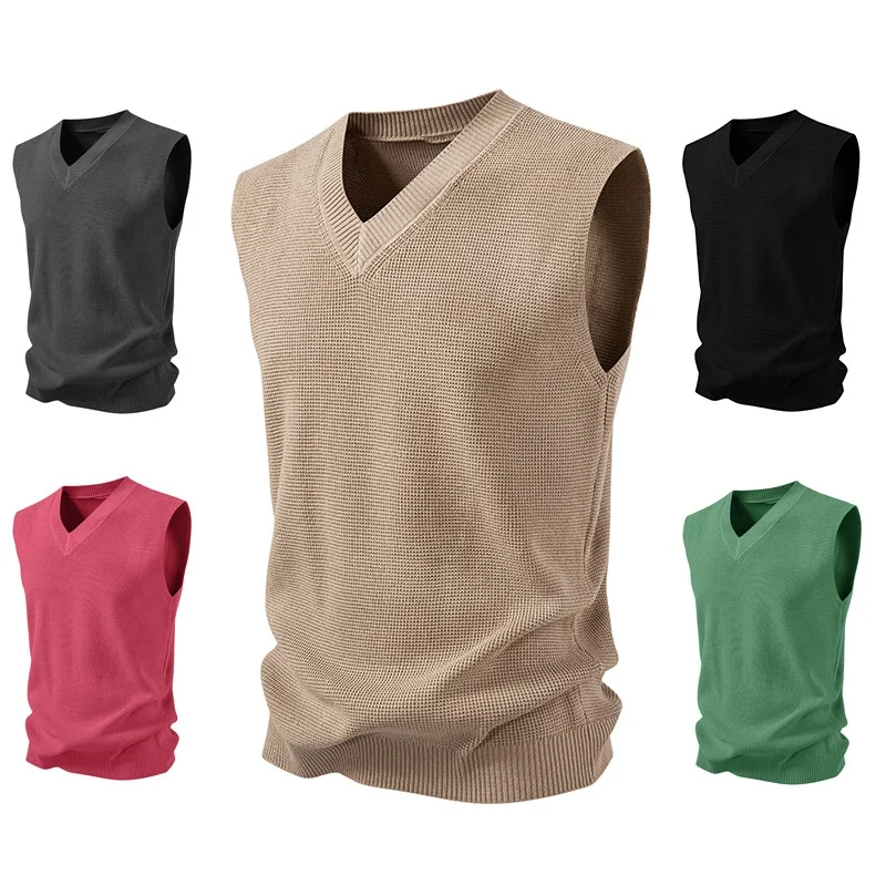 

Casual Men's V-Ne Knitted Sweater Vest Faion Pure Color Svel Overhead Thiened Modal Fabric Leisure Wear
