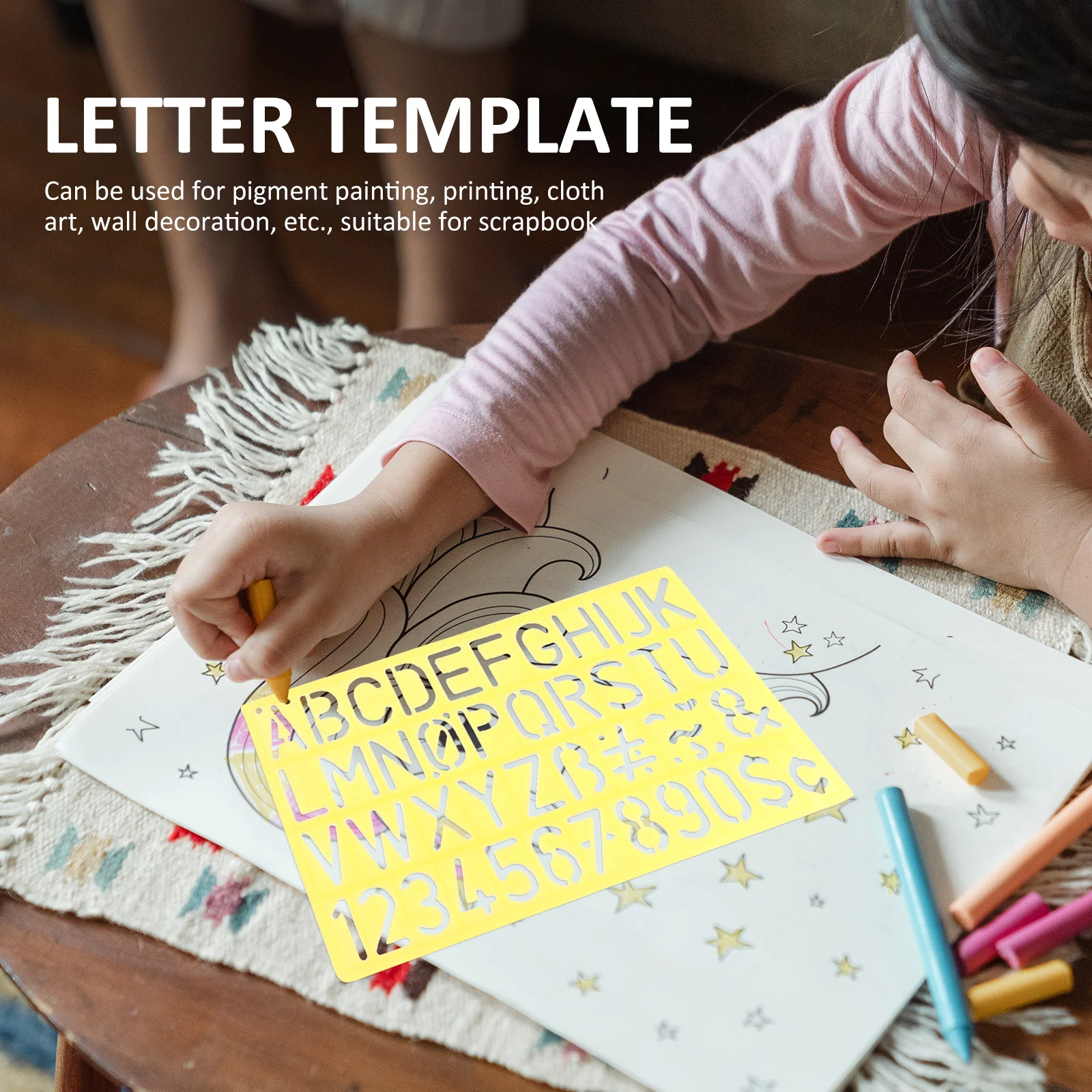 4Sets Symbol Template Ruler Sturdy Plastic Letter Number Drawing Stencil for Cloth Art Wall Decor Gift Card School Craft Use