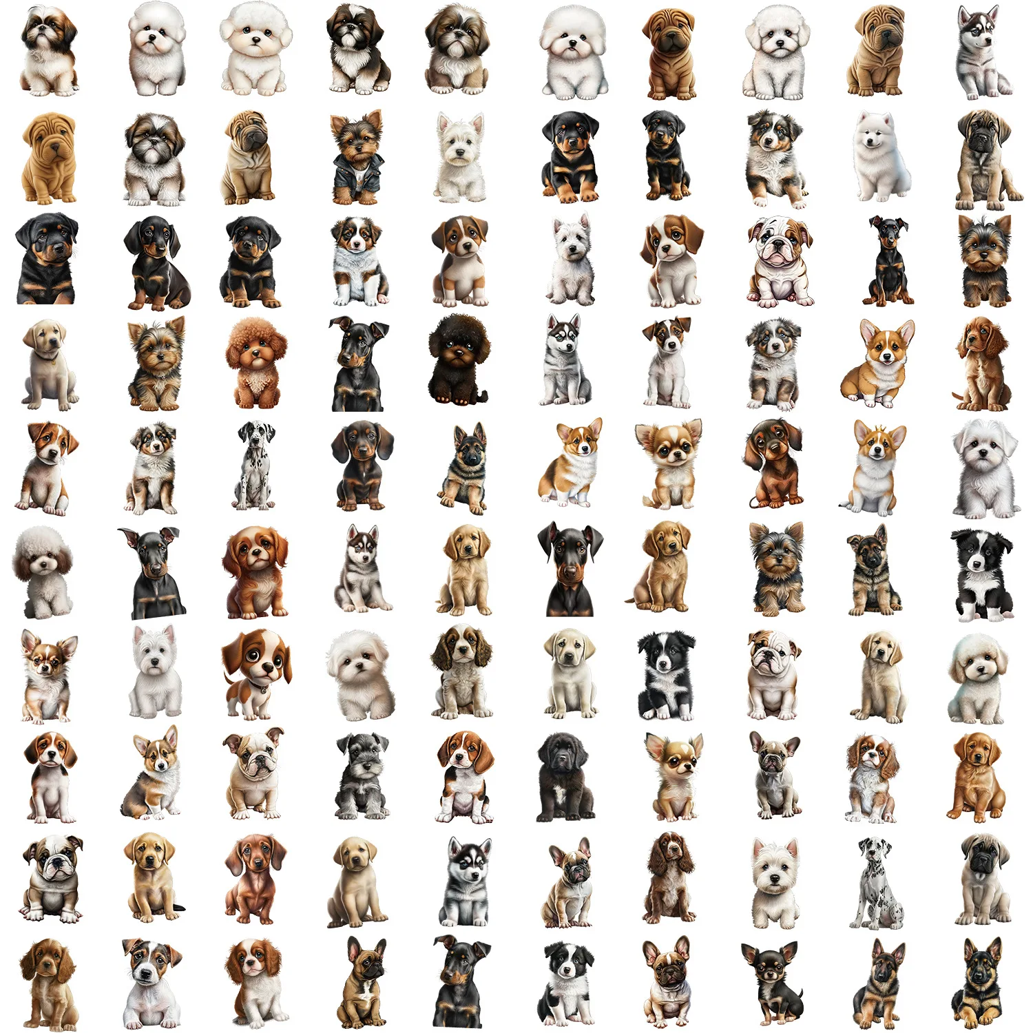 100Pcs Cute Animal Dog Stickers Decals Gift for Laptop Car Luggage Notebook Scrapbook Cartoon Graffiti Sticker Kid Toys