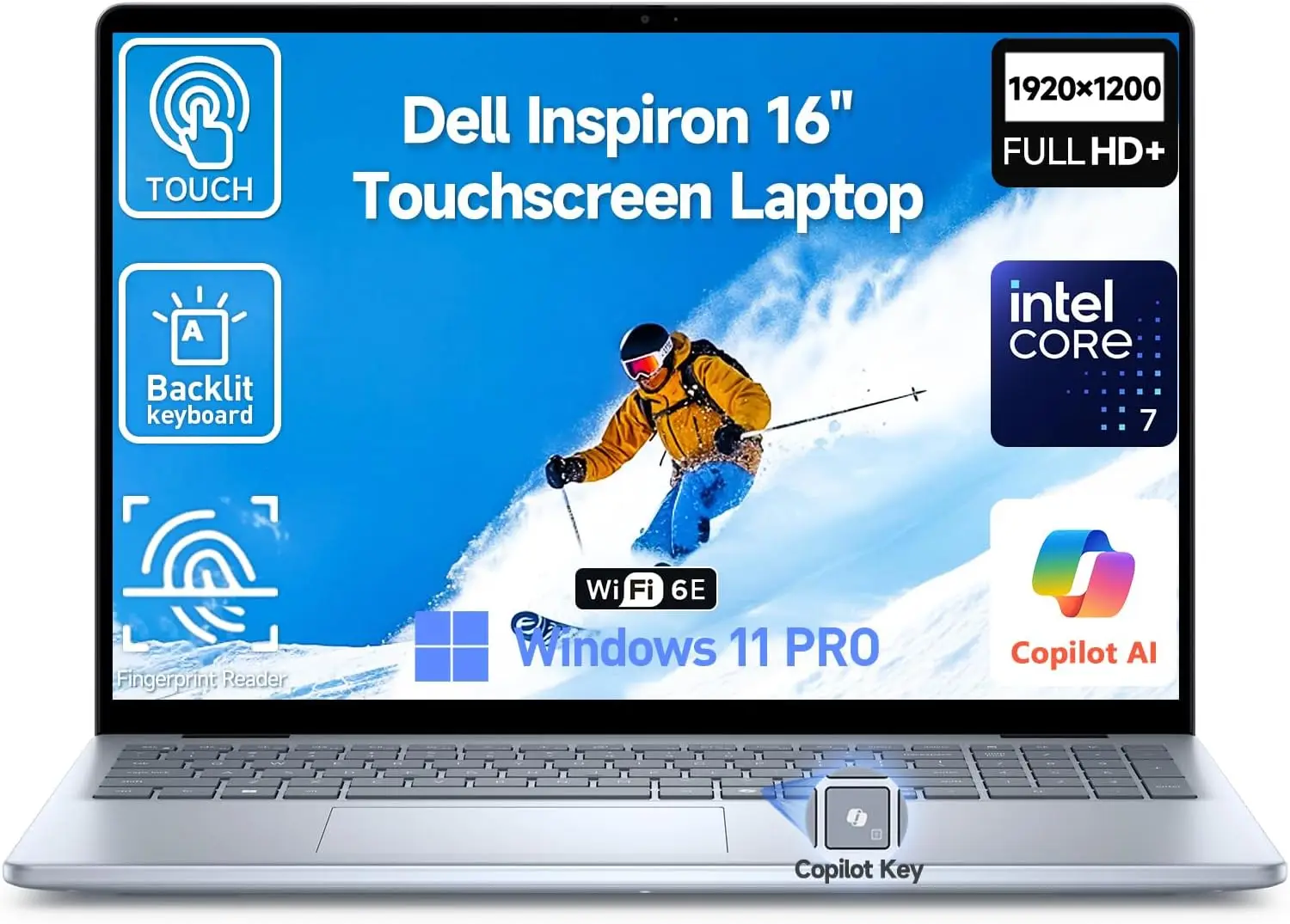

Ноутбук Dell Inspiron 16 с сенсорным экраном, Intel 10-ядерный процессор 7-го поколения (превосходит i7-1355U), 32 ГБ оперативной памяти DDR5, 2 ТБ SSD, Windows 11 Pro