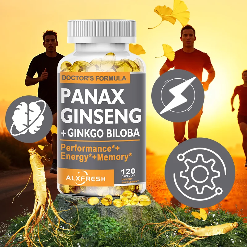 Alxfresh Ginseng Ginkgo-Kapseln verbessern das Gedächtnis und die Konzentration, verbessern die Herz-Kreislauf-Gesundheit, Anti-Ermüdung und verbessern die Immunität