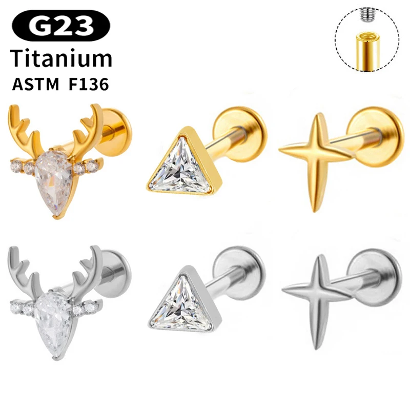 

1PC G23 Titanium Zircon Four-Pointed Star Cartilage Studs Earring Helix Tragus Stud Flatback Labret Nose Stud Piercing Jewelry