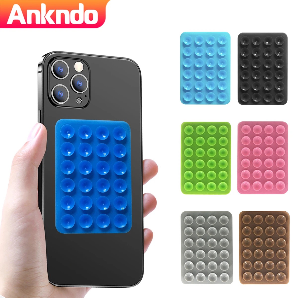 ANKNDO 3/5PCS Back Sticker Suction Cup Phone Holder Silicone Cup Mat Smartphone Wall Stand for Glass Ceramic Tiles Smooth Walls