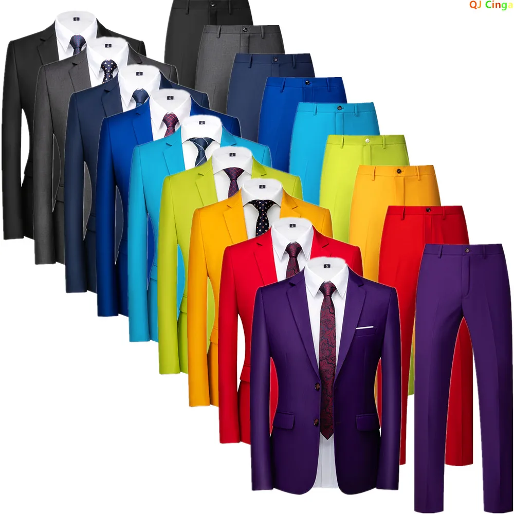 

Мужской фиолетовый костюм-двойка азиатского размера, куртка для свадьбы/офиса/вечеринки с подходящими брюками. Доступно в красном, синем, серо-черном цвете.