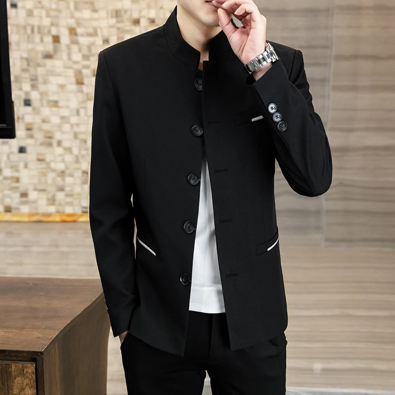 

Trendy Casual Men's Jaet Stand Collar Chinese Sle Spring Autumn Faionable Ethnic Wind Long Sve Slim Fit Outerwear
