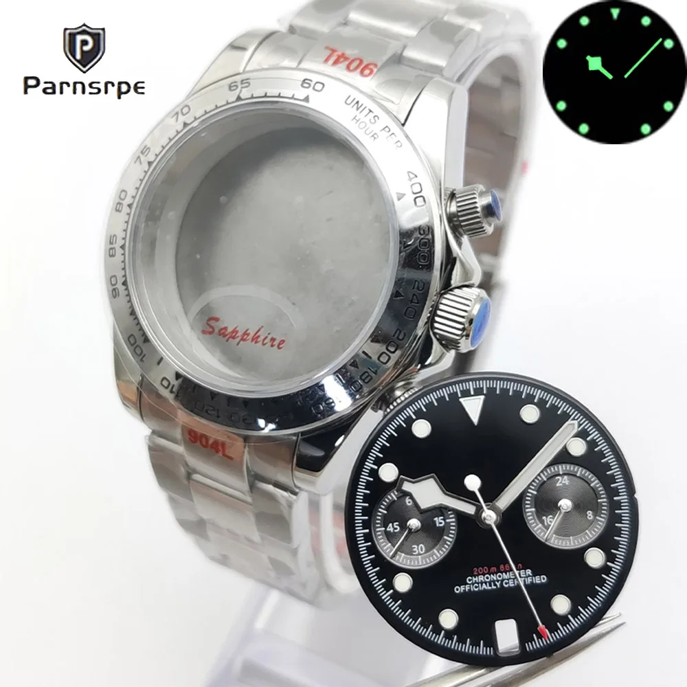 39.5mm VK63 케이스 쿼츠 크로노 그래프 시계 사파이어 크로노 그래프 시계 케이스 316L 스테인레스 스틸 Fit VK63 Movement