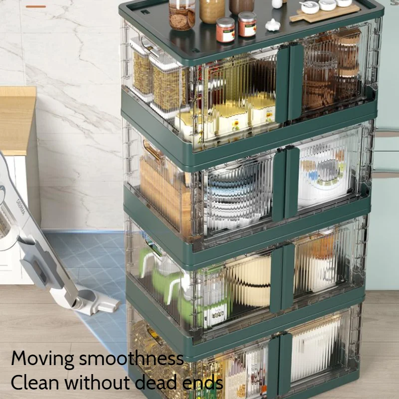 Light Luxury Free Installation Plastic Wardrobe Home Kitchen Clothing Toy Locker Transparent Folding Seam Storage Cabinet