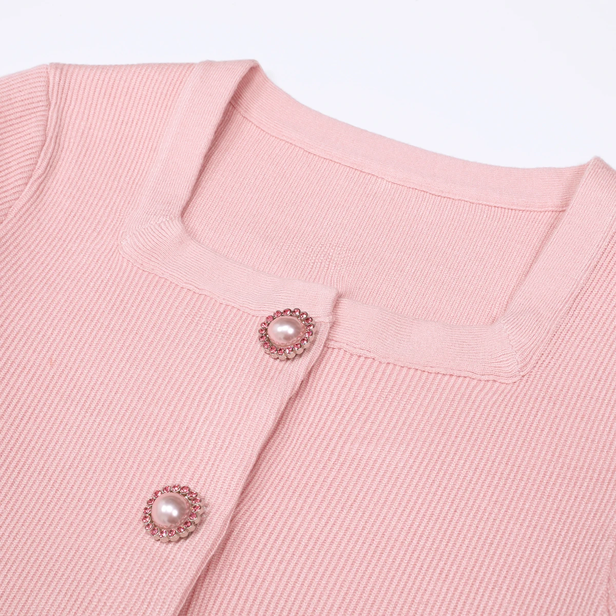 High Quality Spring And Autumn New Fashionable Knitted Square Neck Diamond Belt Slim Fit Long Sleeved Women's Dress