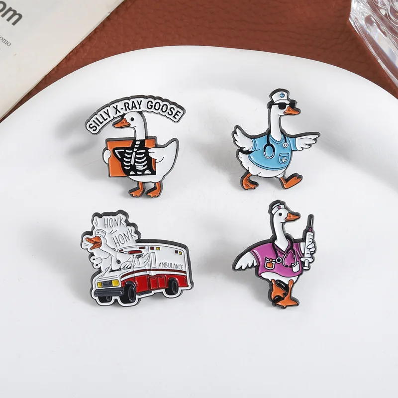 Medical Nurse Goose Enamel Pins Set 4Pcs Silly X‑Ray Goose Honk Ambulance Brooches Funny Healthcare Meme Lapel Badges Gift