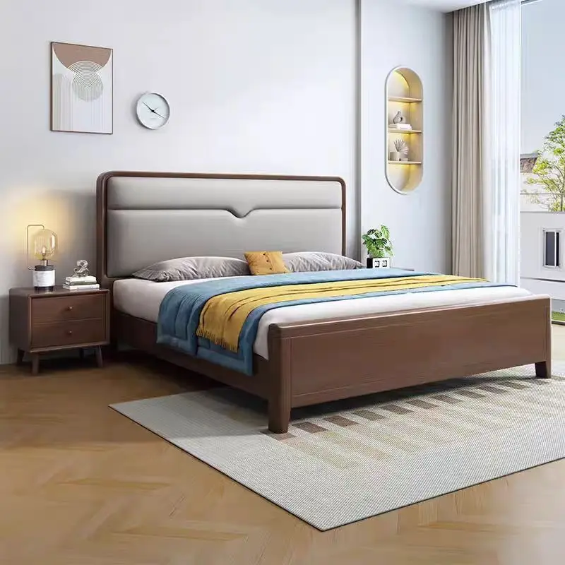 

^&Nordic Modern Queen Size Wooden Bed Frame King Size Soft Bag Upholstery Wooden Bedroom Furniture Wooden Beds