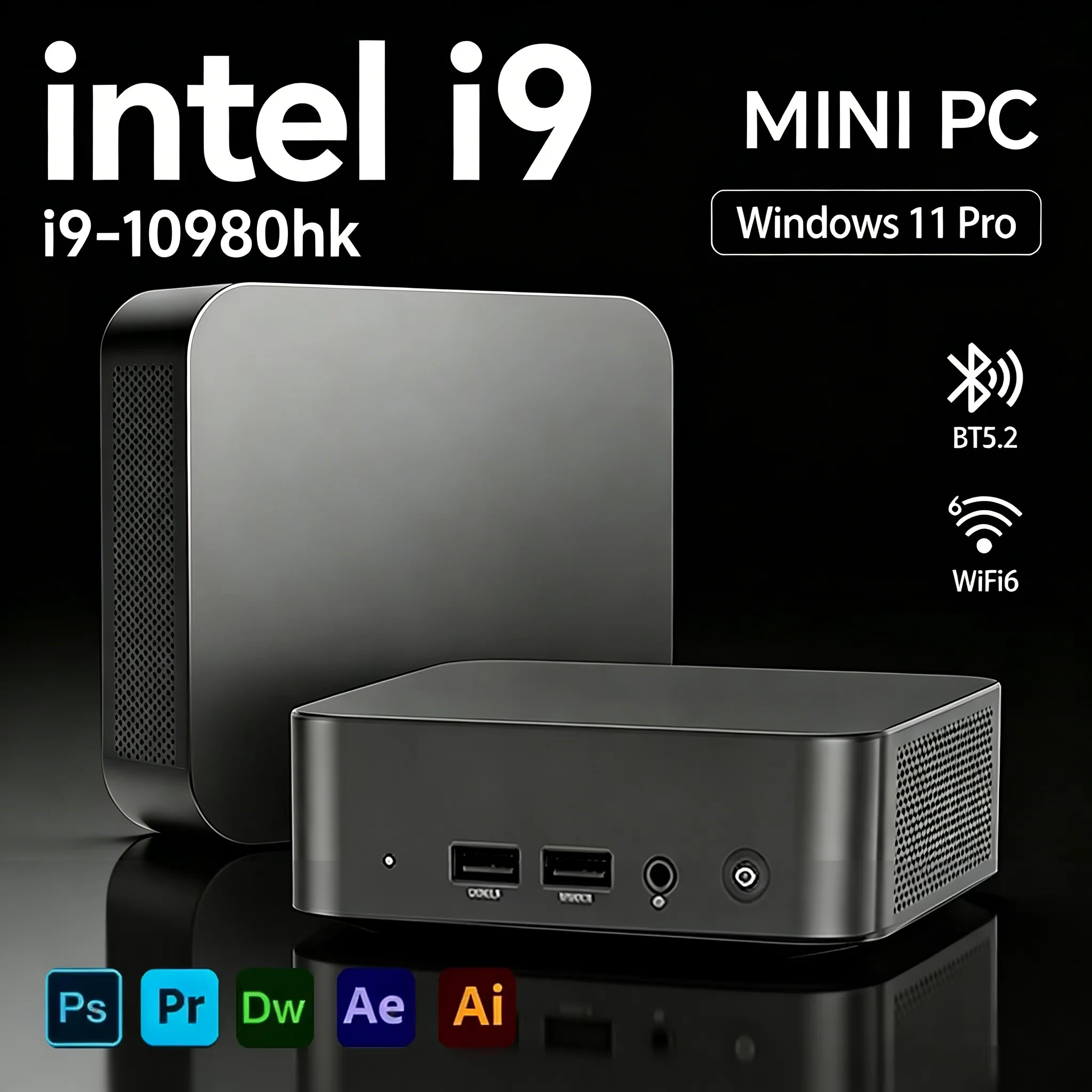 MINI PC Windows 11 Intel Core i9 10980HK 16GB/32GB RAM 1TB SSD WIFI 6 BT5.2 4K HD Mini Gaming/kantoor/studie pc