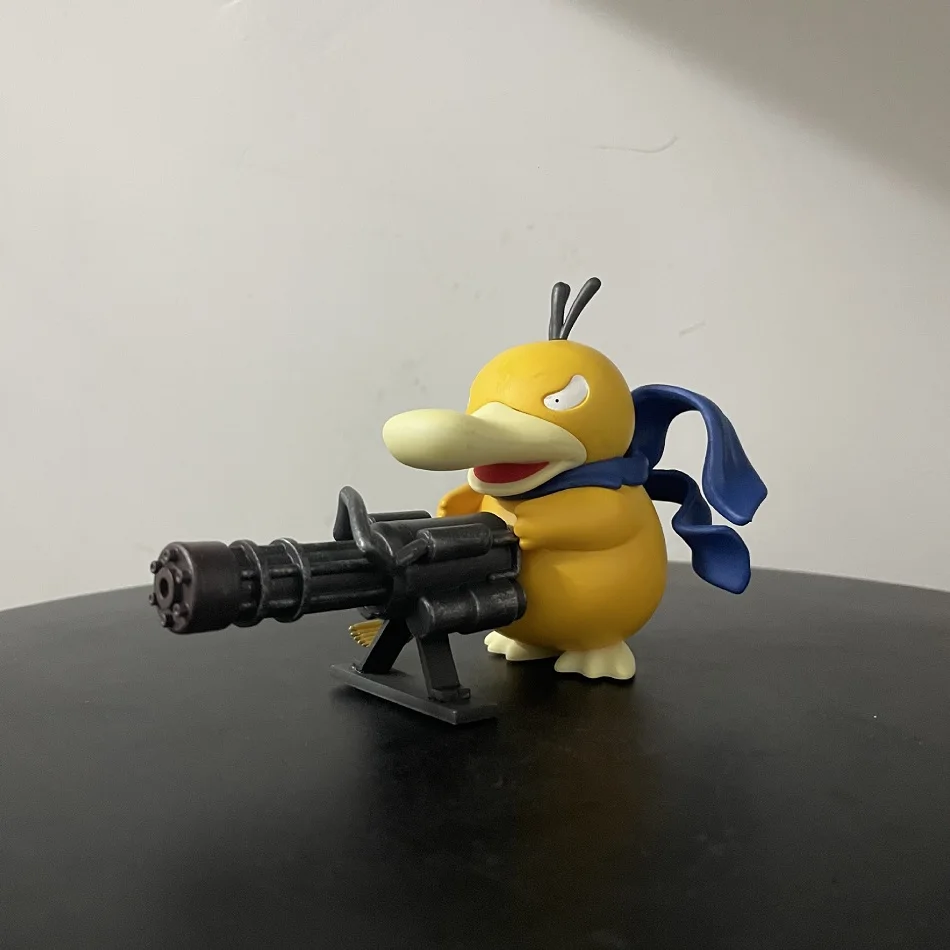 Serie Psyduck with Trumpet & Gatling Gun Figure Toy, Cute Duck Anime Figurine Model, Collection Ornament Birthday Gift for Fans view 2