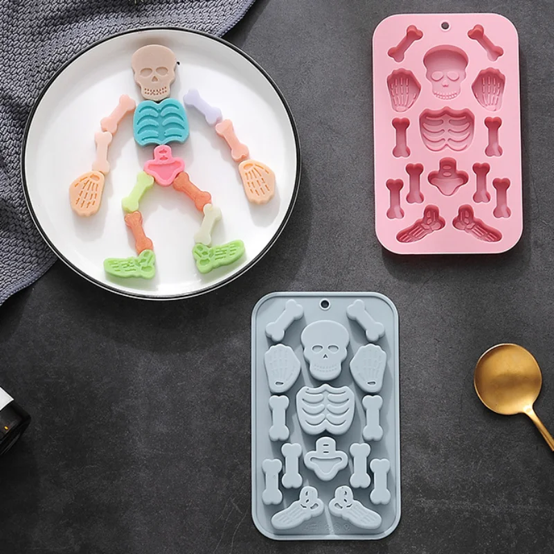 15 Holes Skeleton Chocolate Silicone Mould Human Skull Bone Candy Biscuit Baking Kit Cake Decor DIY Soap Candle Making Mold Gift