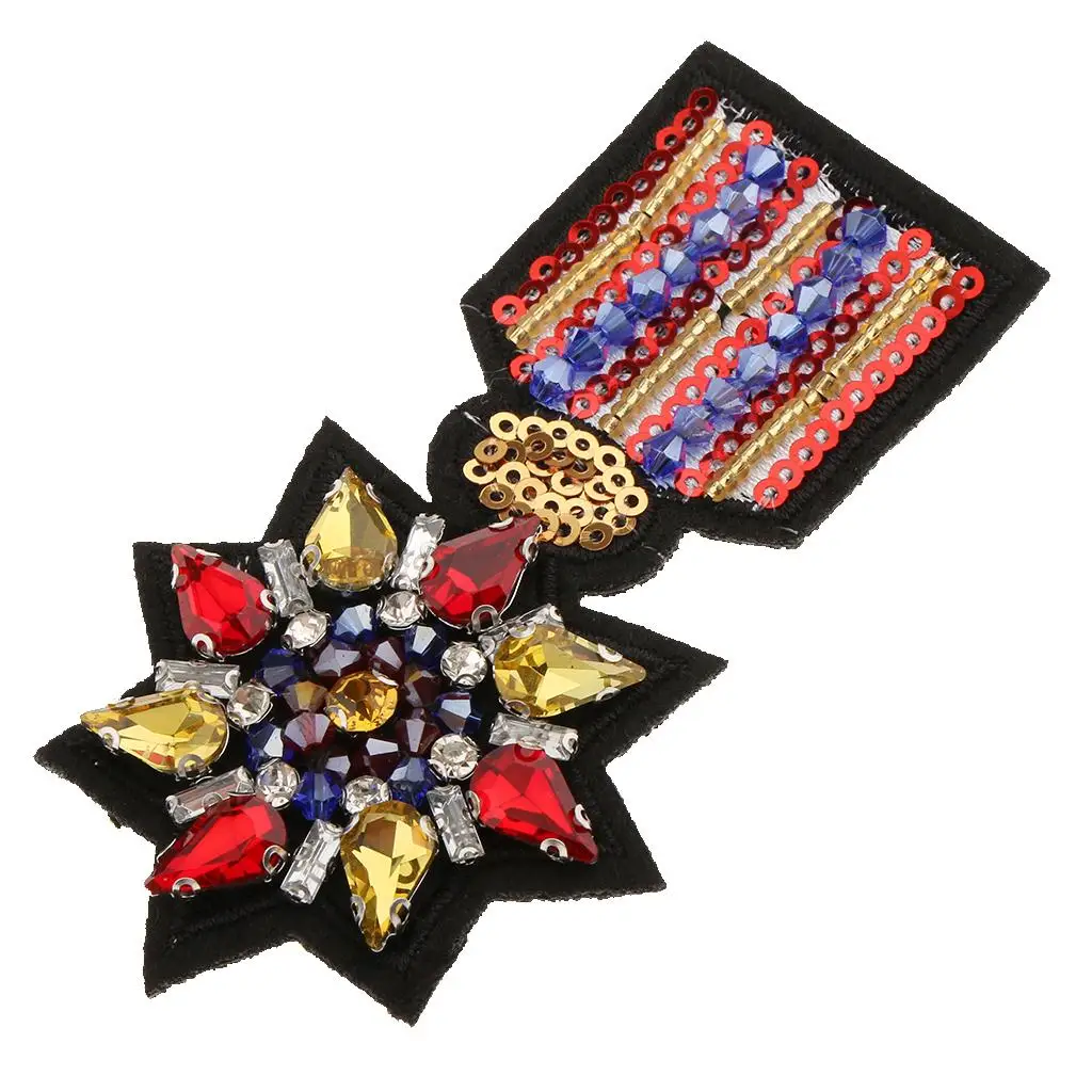 Handmade Rhinestone Medal Applique Sew on/Iron on Beaded Patch for Clothing Bag Decoration DIY Clothes Badge Sewing Accessories