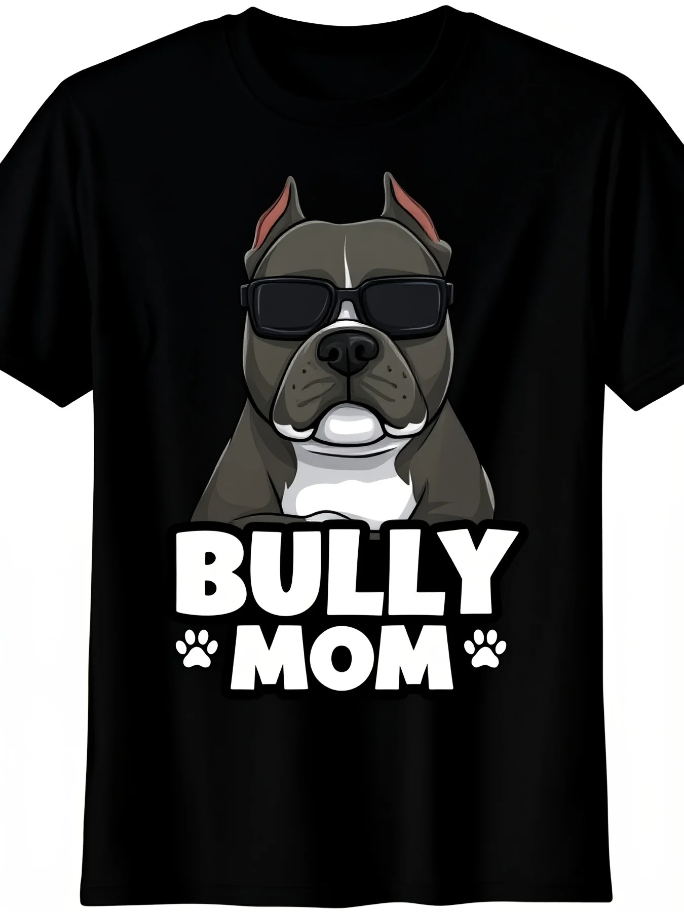 American Bully Dog Mom Graphic T-Shirt Funny Bulldog Lover Gift Unisex Casual Tee with Bold Lettering Paw Prints AllSeason Comfort for Men Machine Washable
