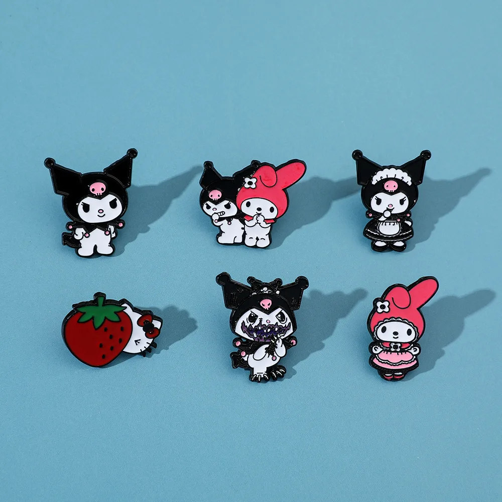 Sanrio Cartoon Brooch Anime Action Figures Cute Hello Kitty Kuromi Melody Enamel Jewelry Backpack Pins Children Birthday Gifts