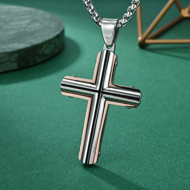 Dual Color Cross Pendants Five Piece Combination Rivet Titanium Steel Men Personalized Fashion Necklaces Charm Jewelry