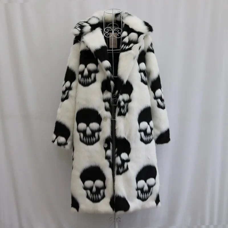 

Luxury Men's Clothing Fur Coats Suit Collars Buttons Long Coats Overcoats Faux Mink Fur Trench Coats Unique Skulls Winter Jacket