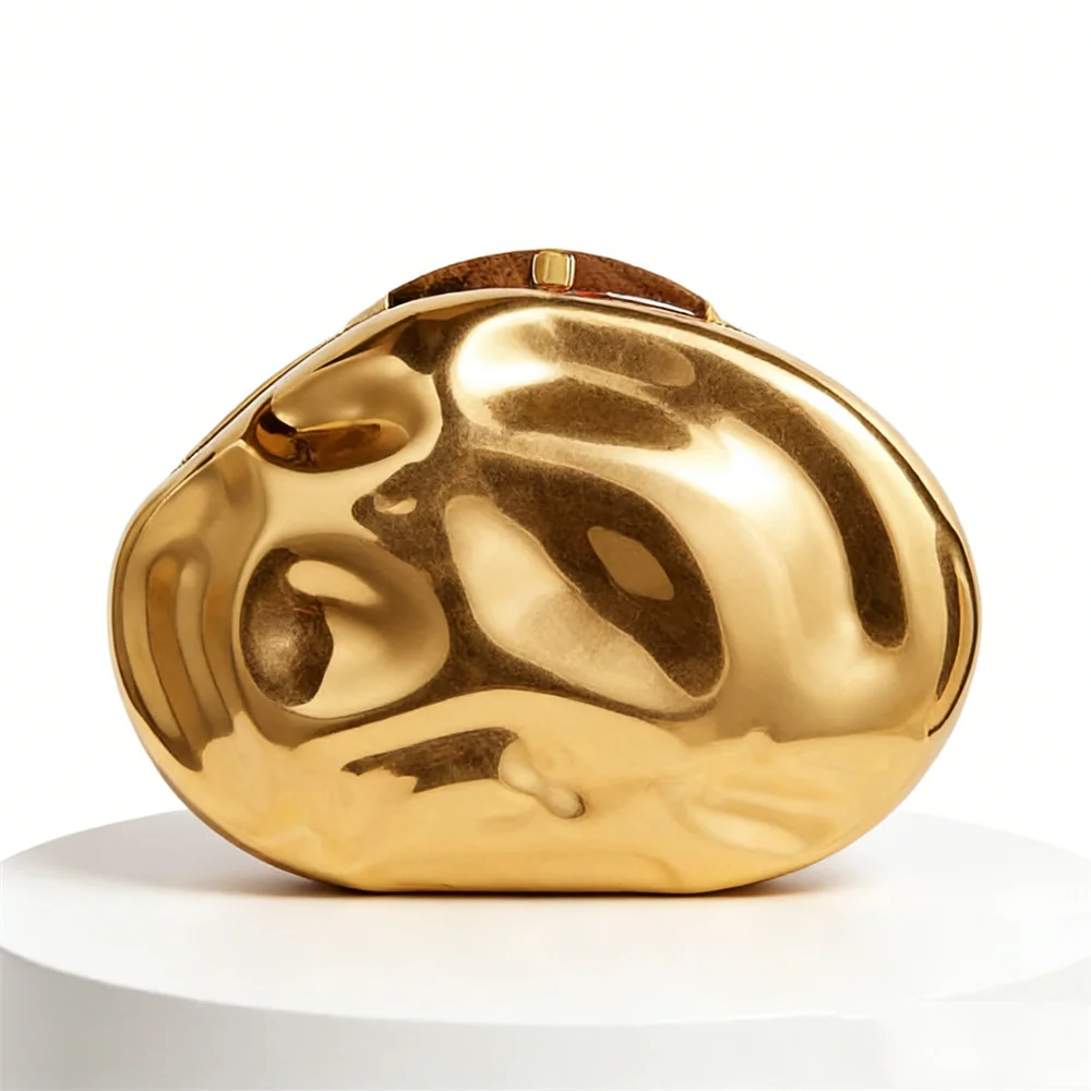 

Овальный золотой металлический корпус, железная коробка, мини-маленькие женские сумки, вечерний клатч, кошелек, свадебная дорожная банкетная сумка, золотая женская сумка