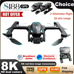 S188 GPS Drone Professional 8K HD Triple Camera With 5G WIFI Obstacle Avoidance Brushless Foldable Quadcopter 2 km Distance