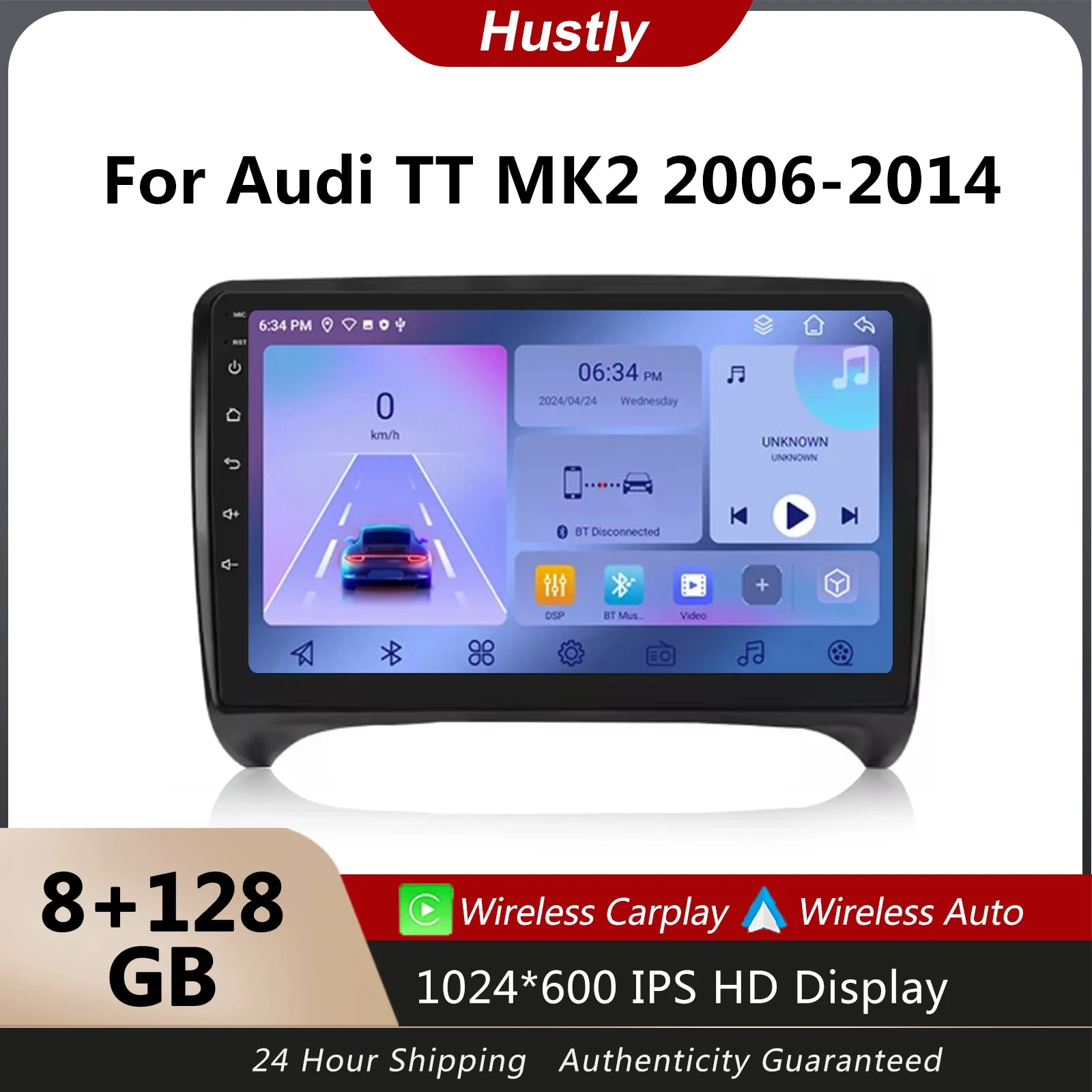 

Hustly Carplay Car Radio for Audi TT MK2 2006-2014 Car Multimedia Player GPS Navigation Head Unit Player 4G SIM IPS DSP