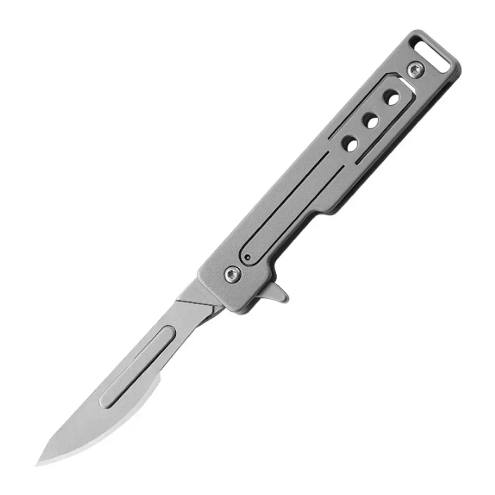 Stainless steel surgical knife quick opening folding EDC unboxing pocket knife outdoor camping knife with 10 replaceable blades