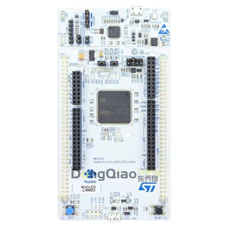 The off-the-shelf NUCLEO-L496ZG uses the STM32L496ZGT6 microcontroller STM32 Nucleo-144 development board