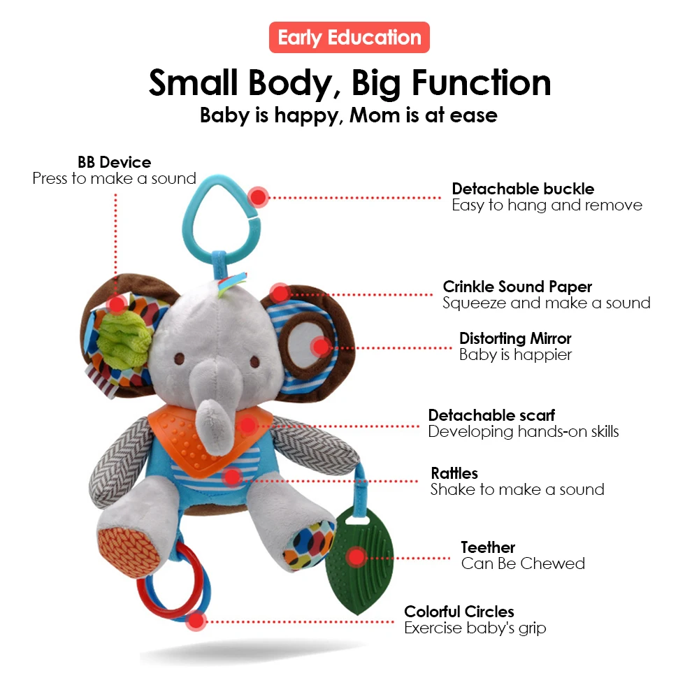 Montessori Baby Toys Kawaii Soft Plush Dolls Animal Strollers Pendant Toys for Newborn Boys Girls Toddler Birthday Gift