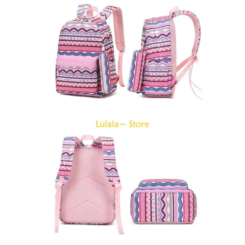 

Y4QA Striped Backpack with Lunch Tote Pencil Bag Daypack School Bags for Student