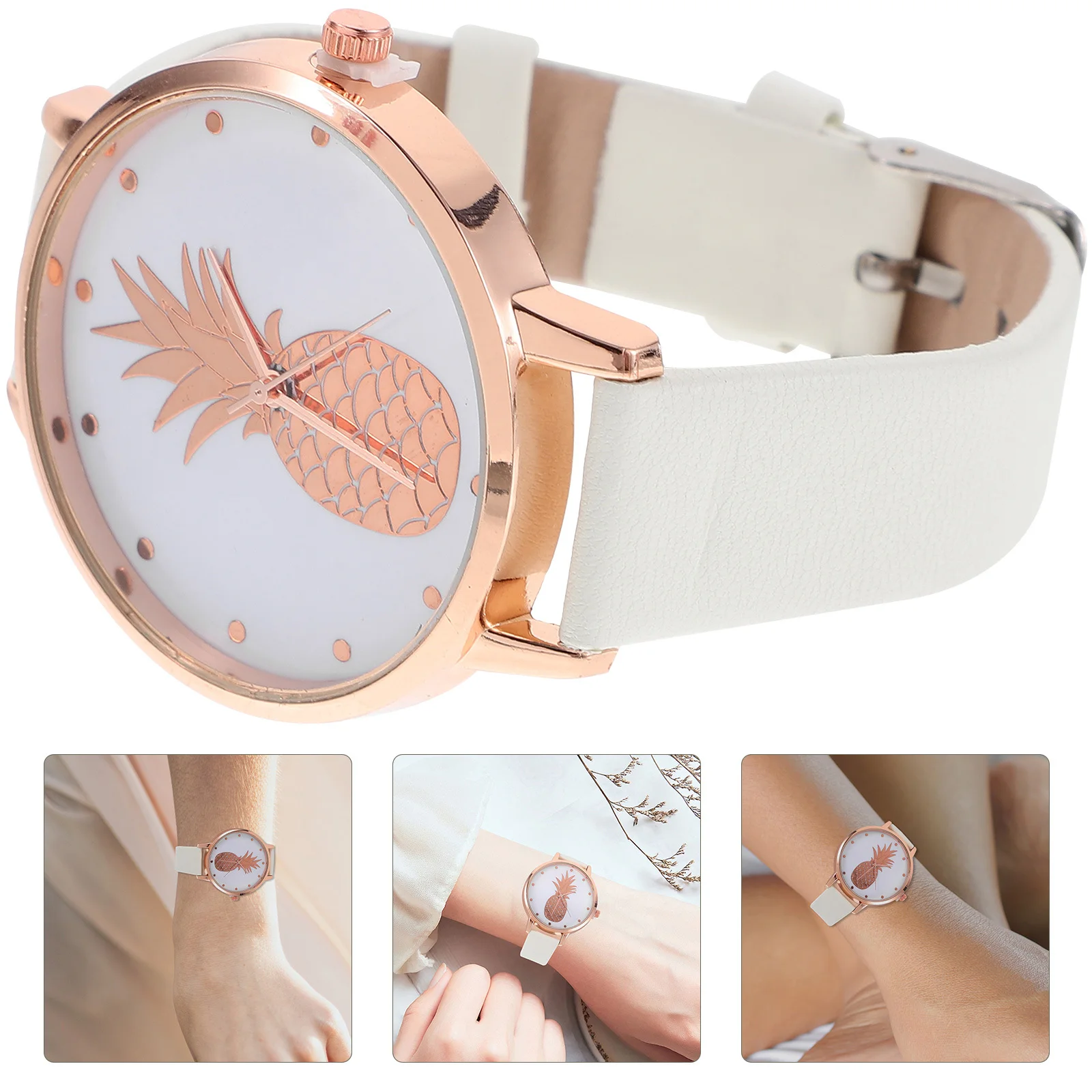 

Fashionable Pineapple Pattern Watch Women Quartz PU Strap Wrist Watch Casual Elegant Design for Daily Wear Party Use